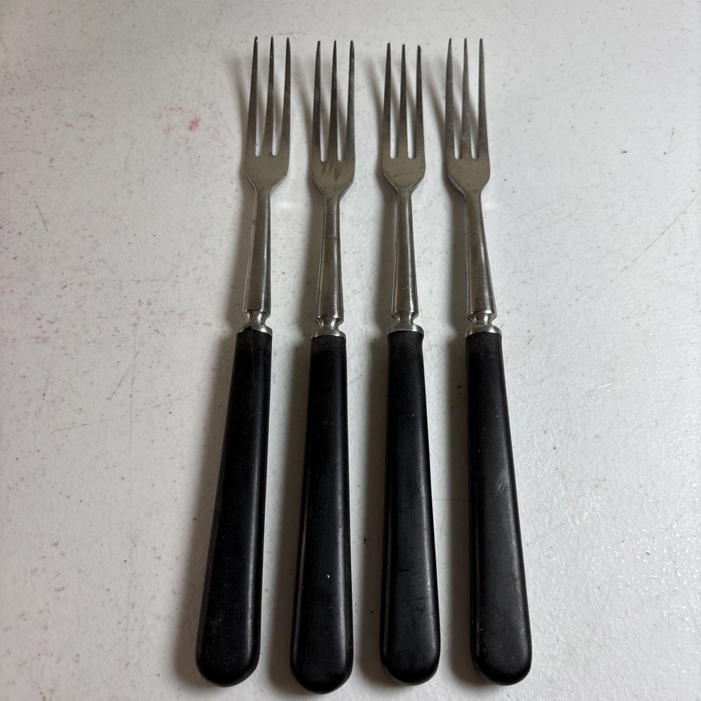 Vintage Nevco‎ Fondue Cocktail Forks Bakelite Handles Stainless 9.25" Japan 4Pc